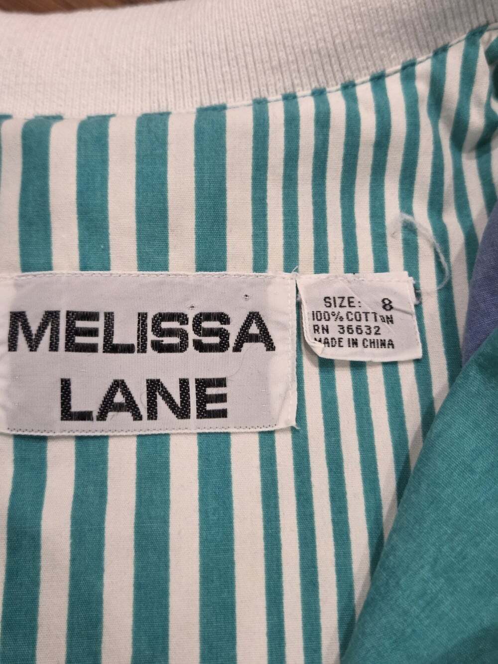 Vtg 80s Melissa Lane Striped Midi Dress Size 8 Teal Blue Chevron Pockets Cotton - Picture 8 of 14